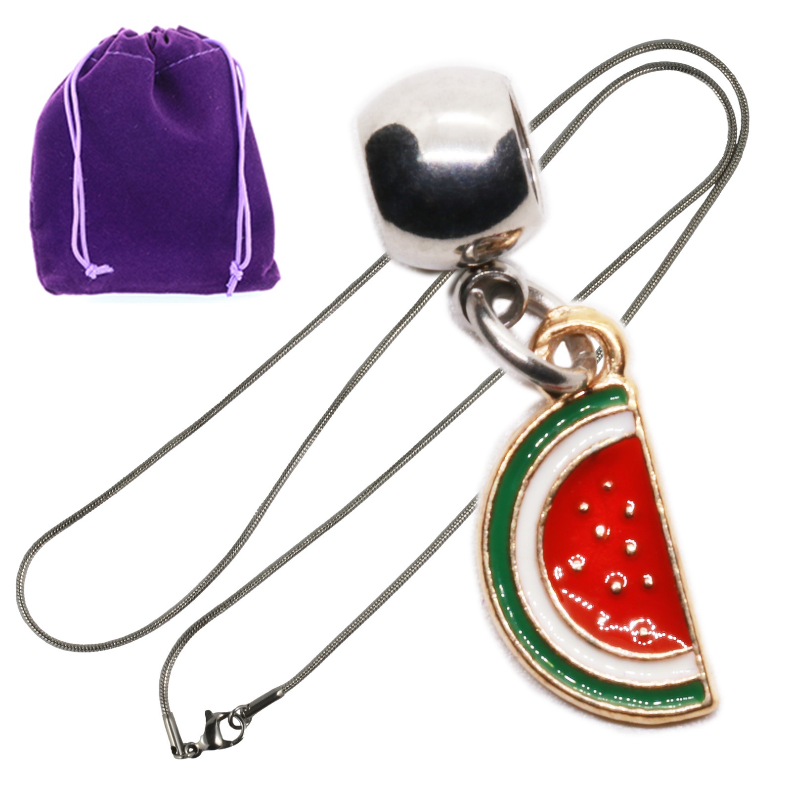 Watermelon Slice Pendant Necklace With Gift Pouch Fresh Fruit Enamel Jewelry 26$